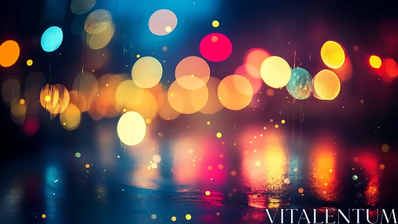 Rain-soaked city lights drift into dreamy neon constellations