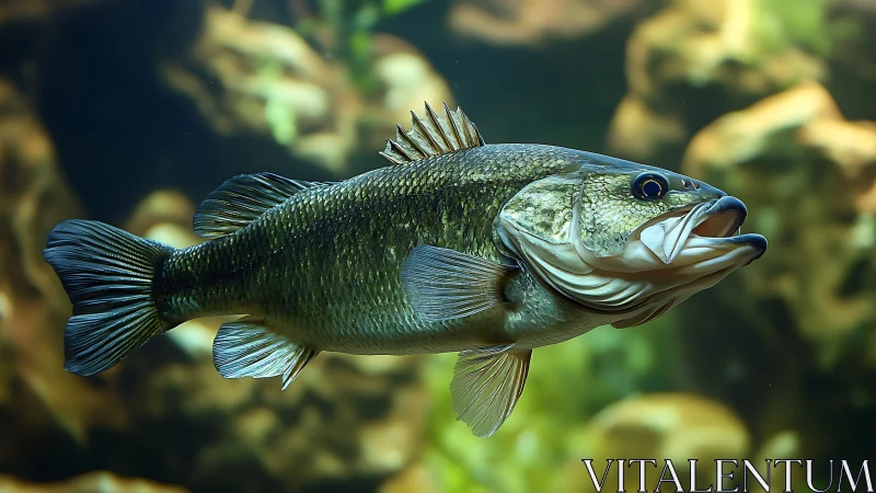 Graceful green fish gliding through a softly lit aquarium.