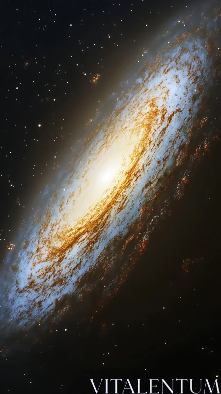Spiral galaxy with bright core and dust lanes in deep space.