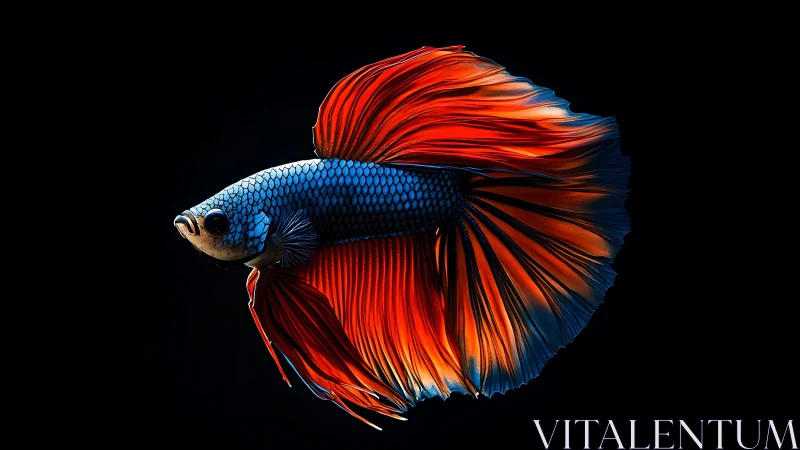 Macro analysis of blue and orange betta fish with high contrast lighting