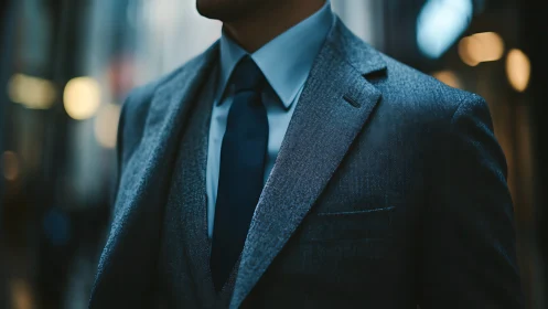 Professional in tailored blazer, composed urban portrait.