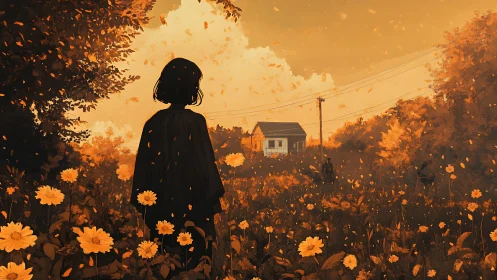 Quiet sunset walk through a golden field of gentle memories.