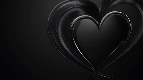 Dark Heart Shape Rendered With Flowing Brushstroke Lines