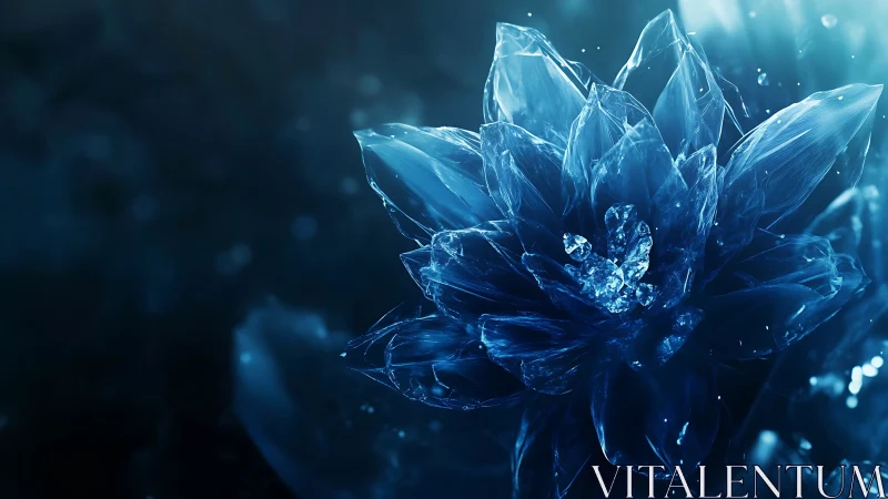 Crystal bloom macro in luminous sapphire digital painting.