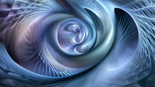 Gentle spiral dreamscape in soft blues and silvery light.