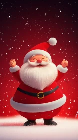 Cheerful cartoon Santa Claus in falling Christmas snow.