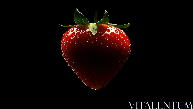 Juicy red strawberry glows gently against deep black
