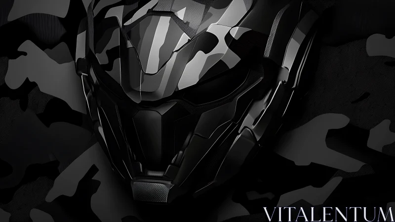 Shadow-forged cyber mask in sleek black camouflage.