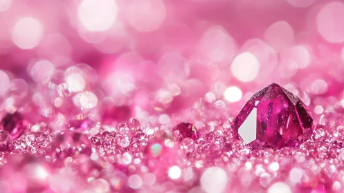 Radiant pink gemstone sparkles gently in a dreamy glow