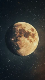 Golden lunar surface glows amid a dense starfield night.