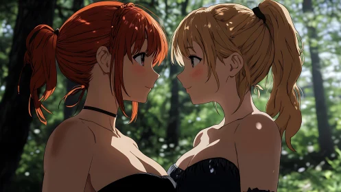 Forest sunlight lingers between two quiet hearts in profile