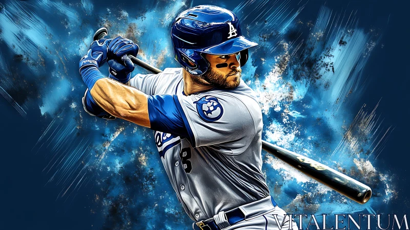 Baseball slugger drives swing through electric blue burst