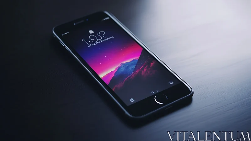Dark iPhone displaying colorful sunset wallpaper.