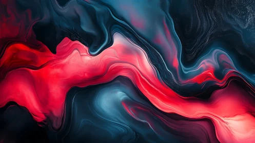 Glowing crimson river flowing through deep midnight blues.