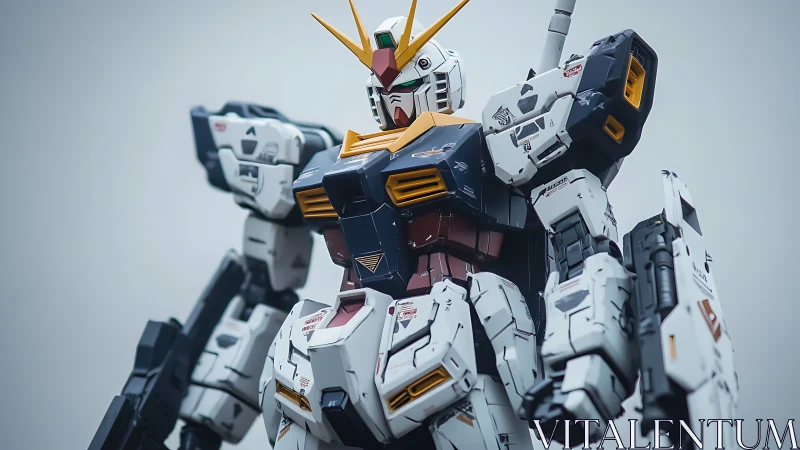 Highly detailed mecha model rendered in dynamic low-angle view