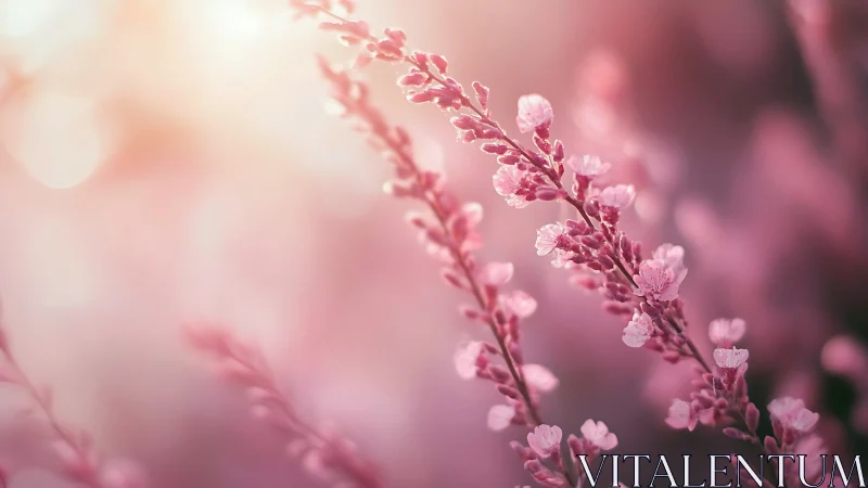 Pink flower stems with water droplets in soft focus