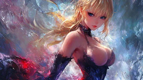 Blonde female figure rendered in dynamic digital brushwork