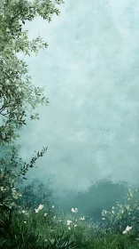 Vertical meadow vignette frames soft teal atmospheric void