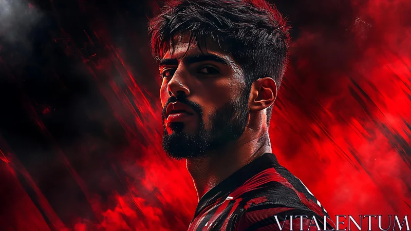 Fierce football portrait glows against bold red energy storm