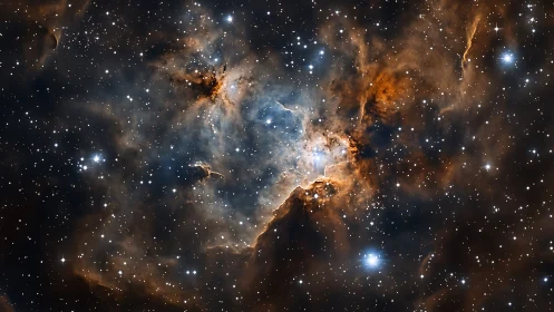 Emission nebula core with ionized gas filaments and starfield