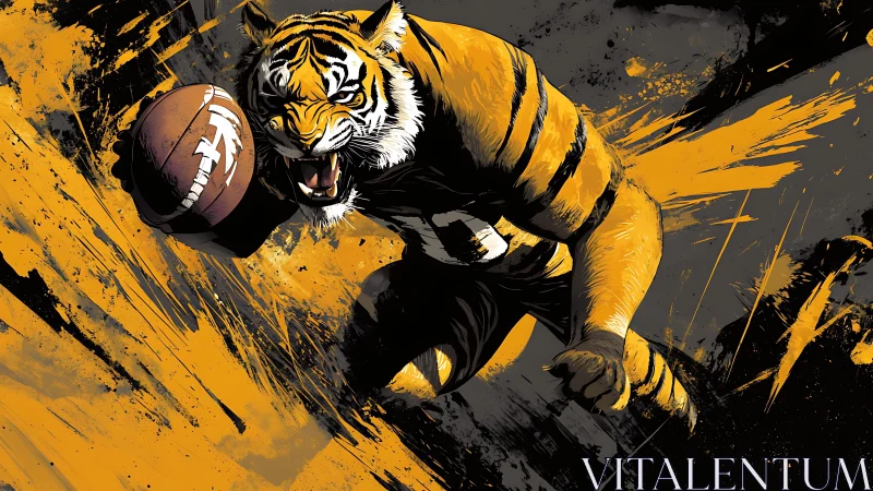 Tiger running back charging forward with roaring intensity.