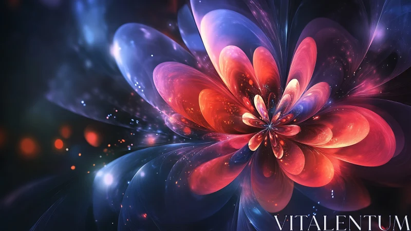 Fractal light blossom radiates translucent neon petals.