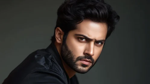 Intense male portrait with sharp lighting and focus.