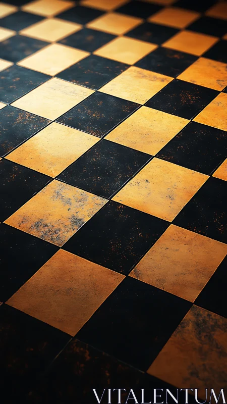 Warm ochre checkerboard floor with timeworn character.