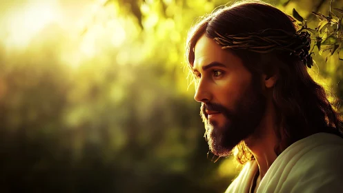 Side profile of robed man with crown in soft backlighting