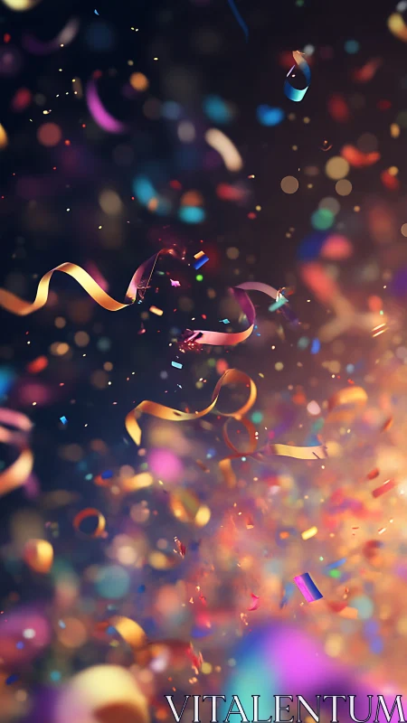 Neon Particle Explosion with Metallic Ribbons and Bokeh