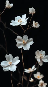 Delicate white cosmos dancing across shadow canvas.