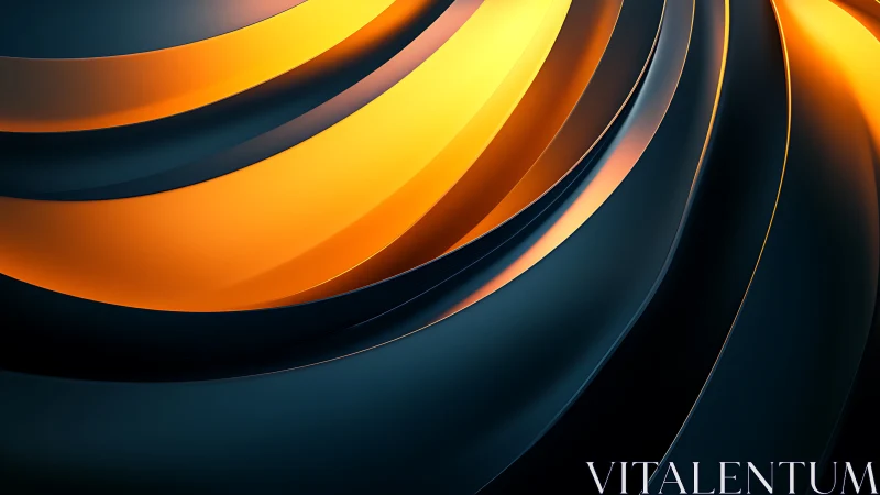 Glowing golden waves folding through deep midnight curves.