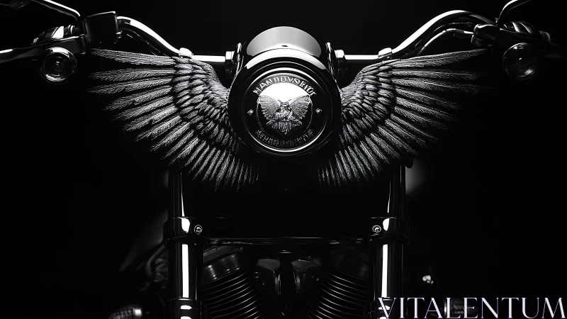 Winged midnight motorcycle emblem glows with dark chrome power.