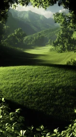 Soft morning light gently embraces a quiet green valley