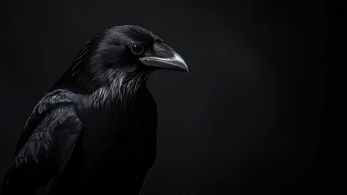 Midnight raven portrait under velvet-shadowed silence.