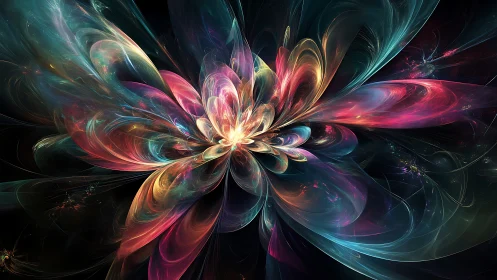 Fractal nebula blossom with iridescent translucent petals.