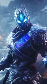 Glacier crowned sentinel with blazing electric frost heart.