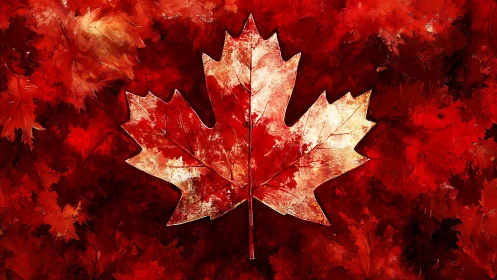 Glowing maple leaf in bold red tones of autumn warmth.