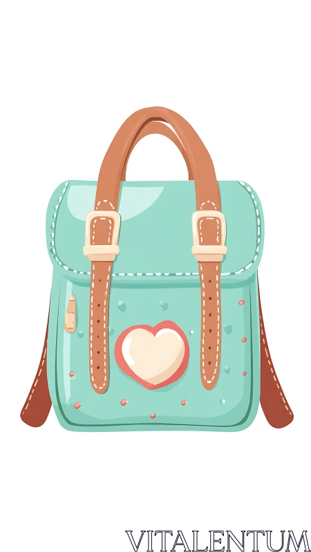 Mint backpack illustration shows heart detail and leather straps