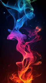 Colorful ethereal smoke ribbons swirl in cosmic darkness.