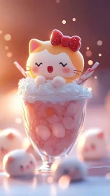 Cheerful kitty sundae in a dreamy pastel dessert glass.
