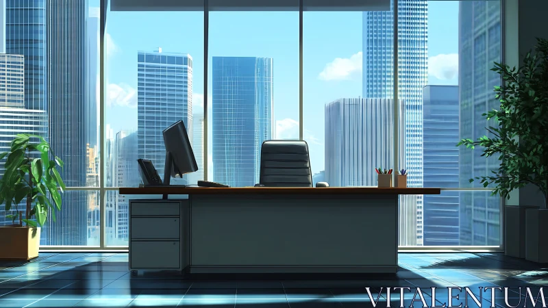 Modern Executive Office Interior with Skyline View