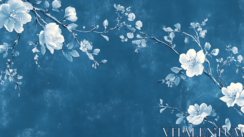Delicate White Blossoms Dancing on Serene Blue Canvas