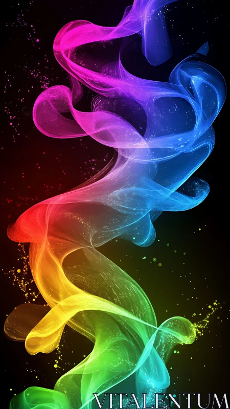 Chromatic smoke ribbon pirouettes through a star-flecked void