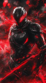 Armored cyber assassin with red energy blade in motion