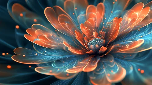 Fractal bloom with glowing teal and orange petals.