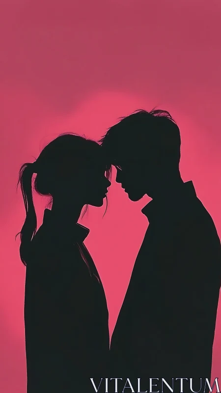 Two Silhouettes Face-to-Face Against Pink Background.