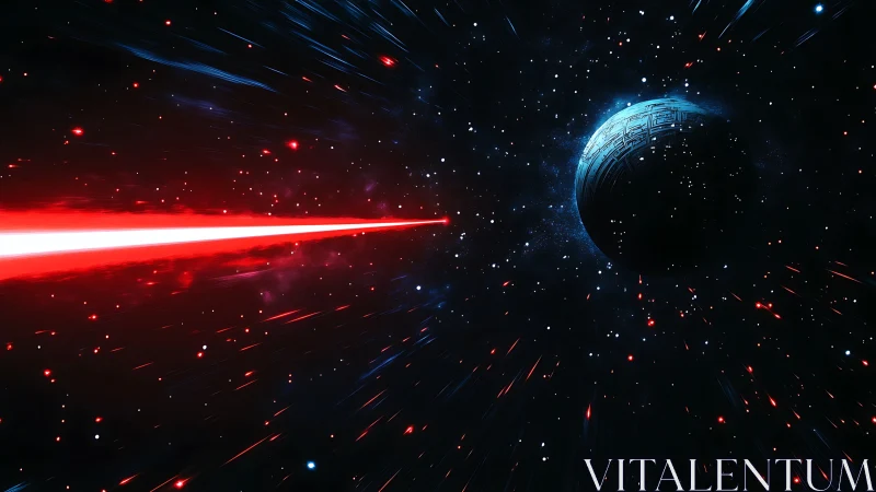 Red stellar lance slices across a coded midnight planet