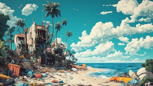 Derelict tropical shoreline shows chaotic coastal ruin