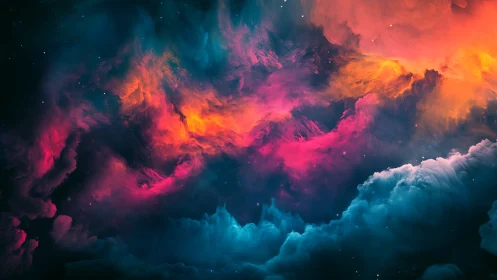 Nebular cloudscape with vibrant cyan, magenta and amber light.